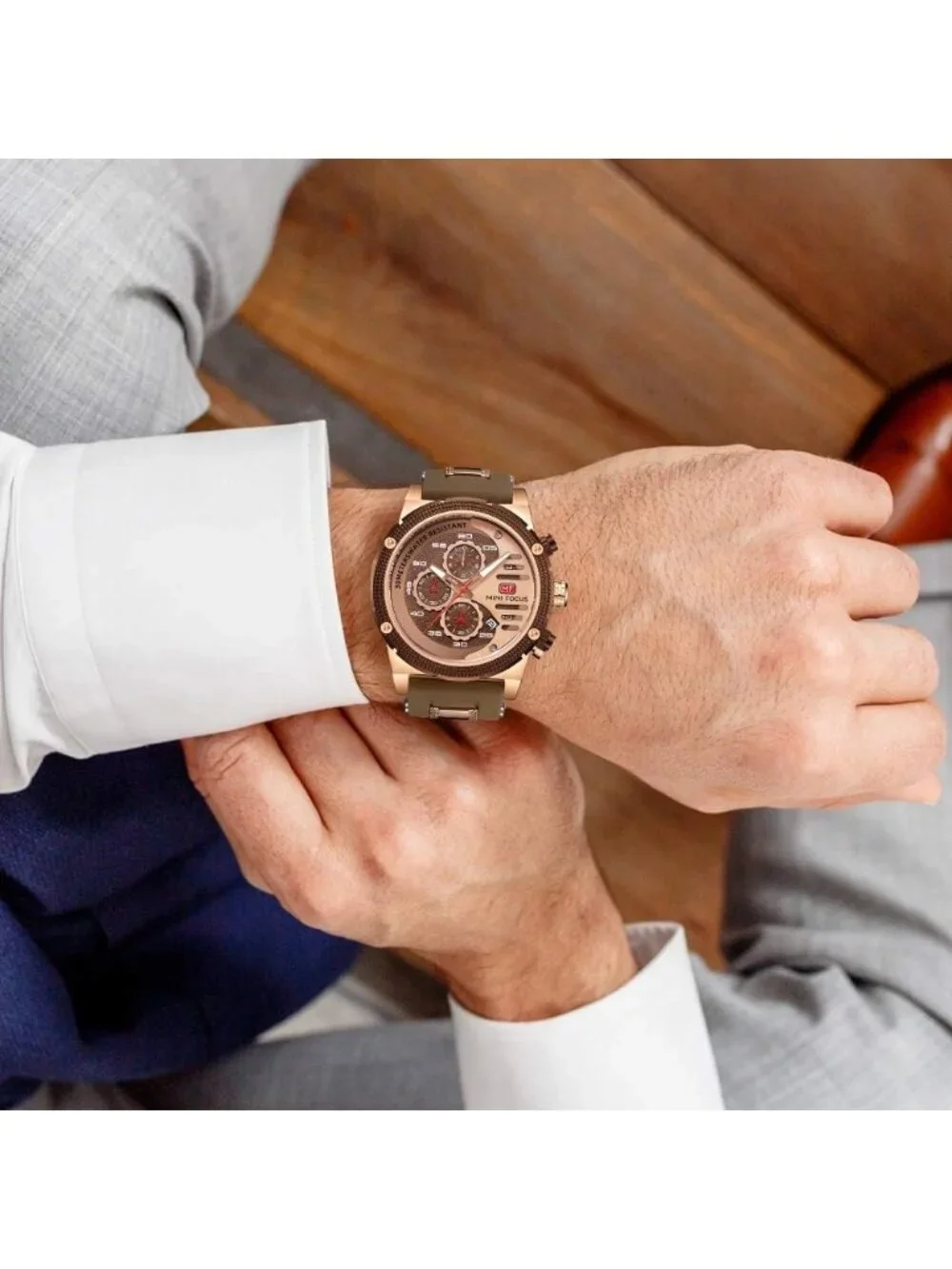 Men's Rose Coffee Chronograph Waterproof Sport Military Analog Quartz Wristwatch